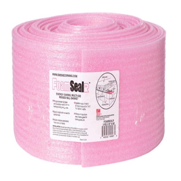 Owens Corning ProPink ComfortSeal 7.5 in. W X 50 ft. L X 0.19 in. Unfaced Ridged Sill Gasket Roll 31 3FS - main